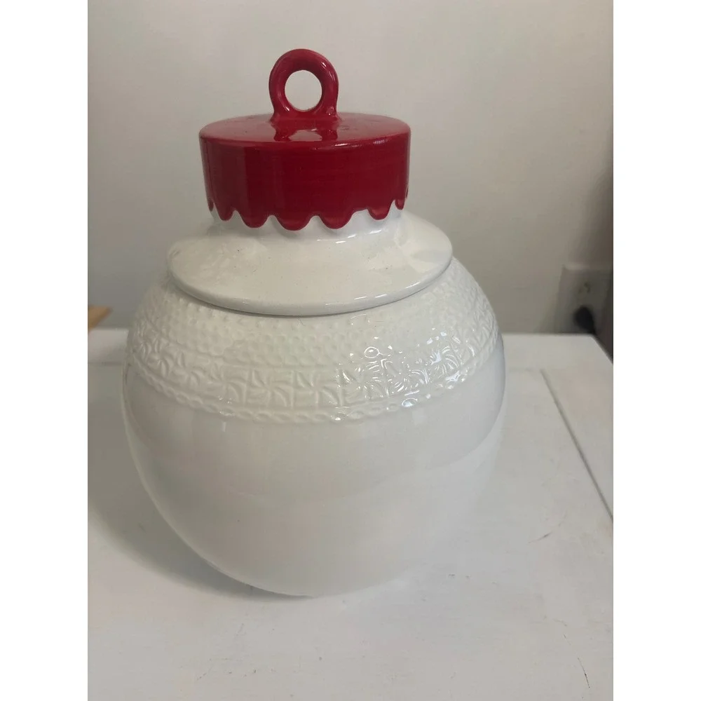10 Strawberry Street Merry & Bright Red Barn Christmas Ornament Cookie Jar